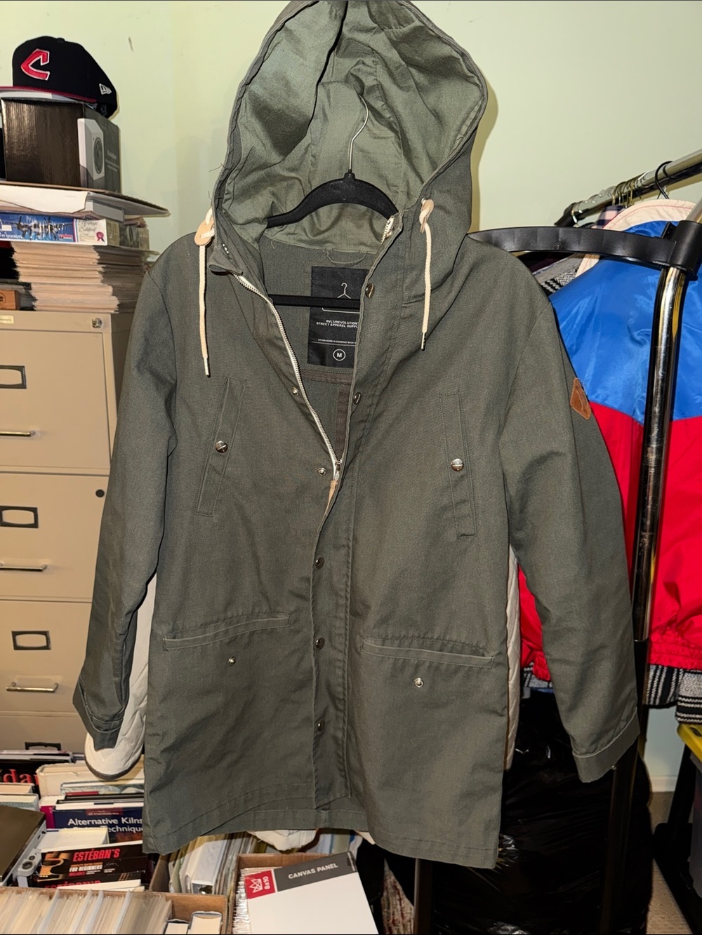 RVLT, Olive Green Hooded Men's Parka Jacket